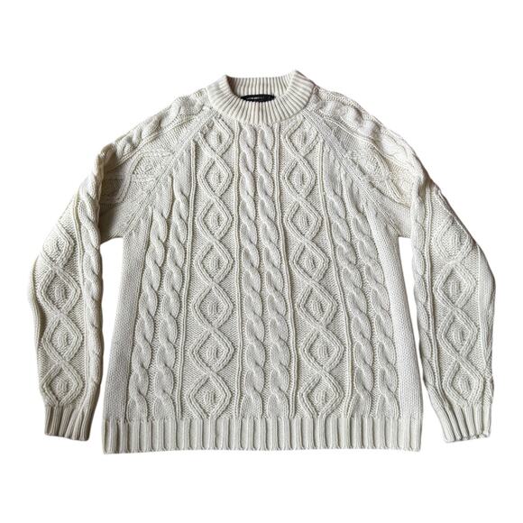Vintage Macy’s Men’s Store Cable Knit Fisherman Sweater Cream 70s Taiwan L - Picture 1 of 14